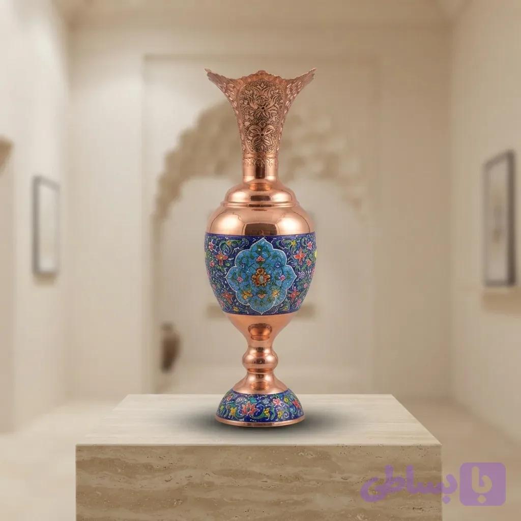سنبل‌دان مس پرداز با نقاشی مینا، قلم‌زنی و قلم‌برش‌کاری — تصویر 1