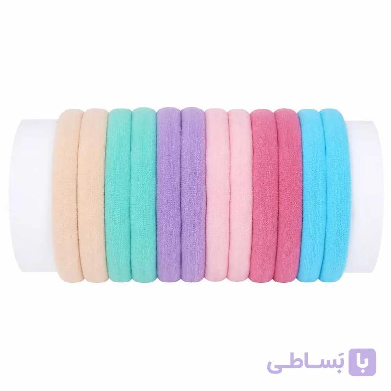 کش مو زنانه مدل حوله ای پاستلی بسته ۱۲ عددی — تصویر 1