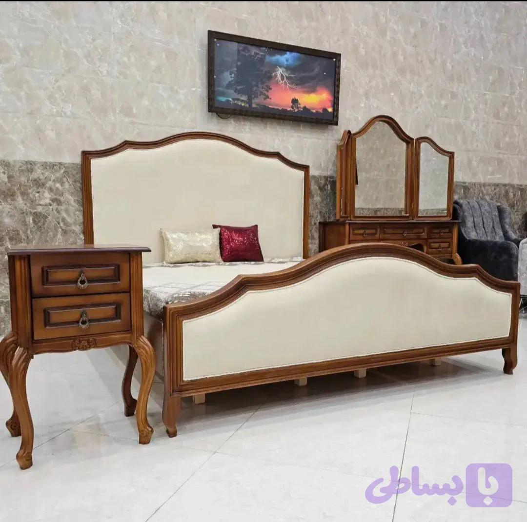 سرویس خواب دو نفره فرانسوی ابزاری تمام چوب راش مدل کلاسیک