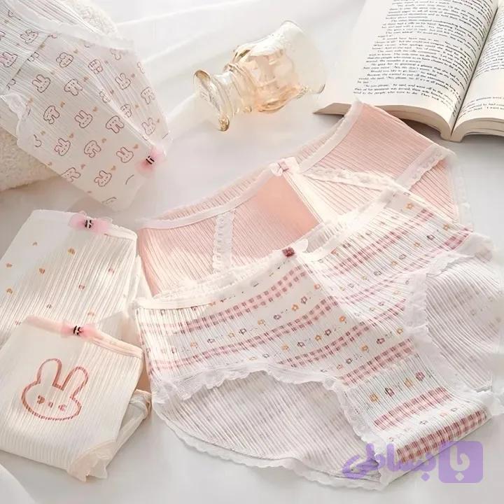 شورت زنانه عروسکی فانتزی کبریتی نخی صورتی طرح خرگوشی سایز XL