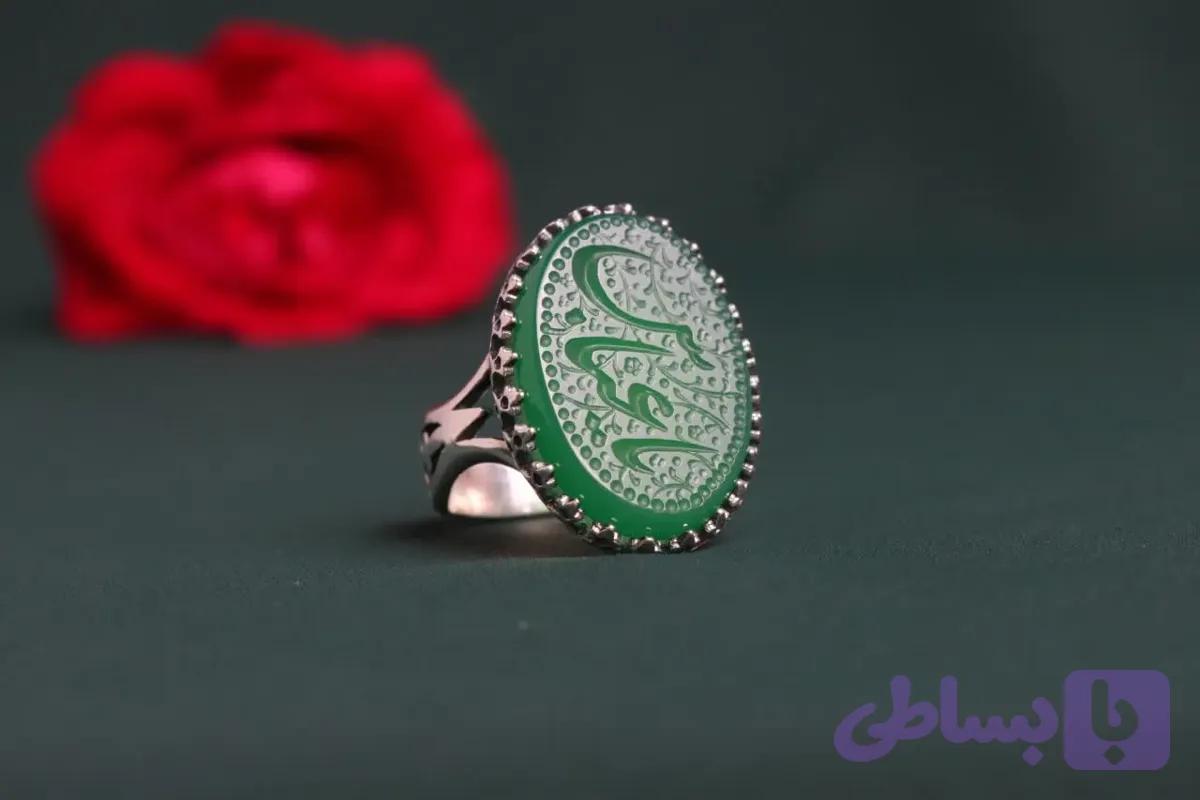 انگشتر آلیاژی عقیق سبز مردانه؛ تبلور صلابت و ارادت به علمدار کربلا کد 3807