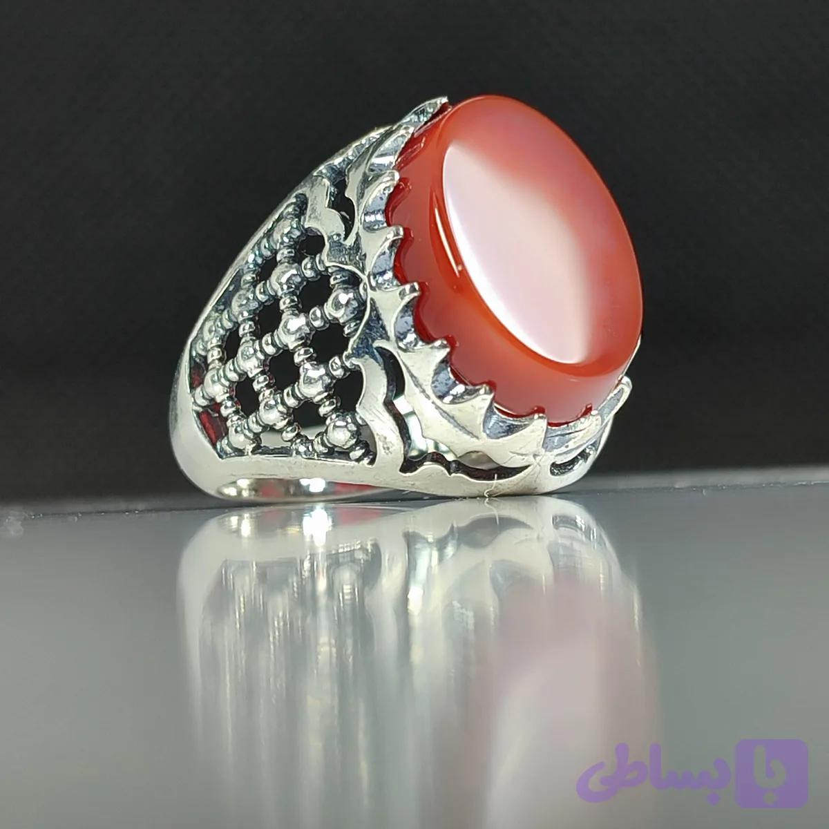انگشتر نقره باسنگ عقیق قرمز رکاب ضریح کد 2261 — تصویر 1