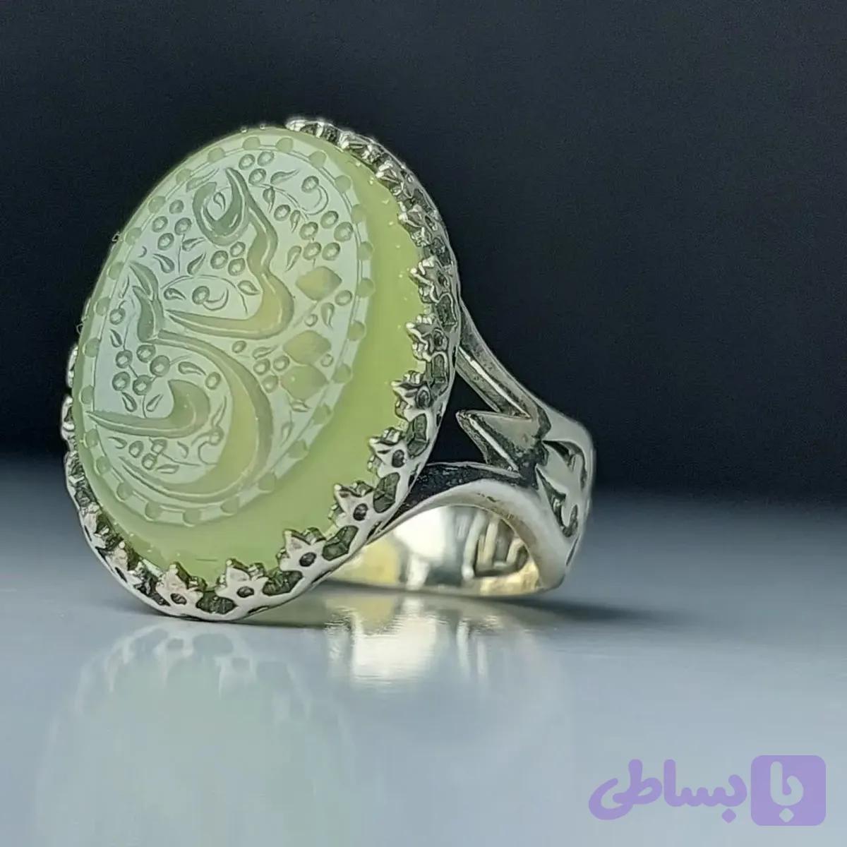 انگشتر عقیق سبز حکاکی یاعباس رکاب آلیاژی باکیفیت کد 3811