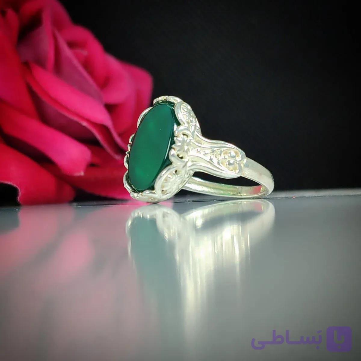 انگشتر عقیق سبز با کد 5241 — تصویر 1