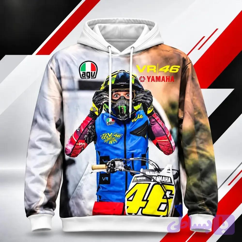 هودی تو پنبه‌ای طرح Valentino Rossi VR46 سفید چندرنگ — تصویر 1