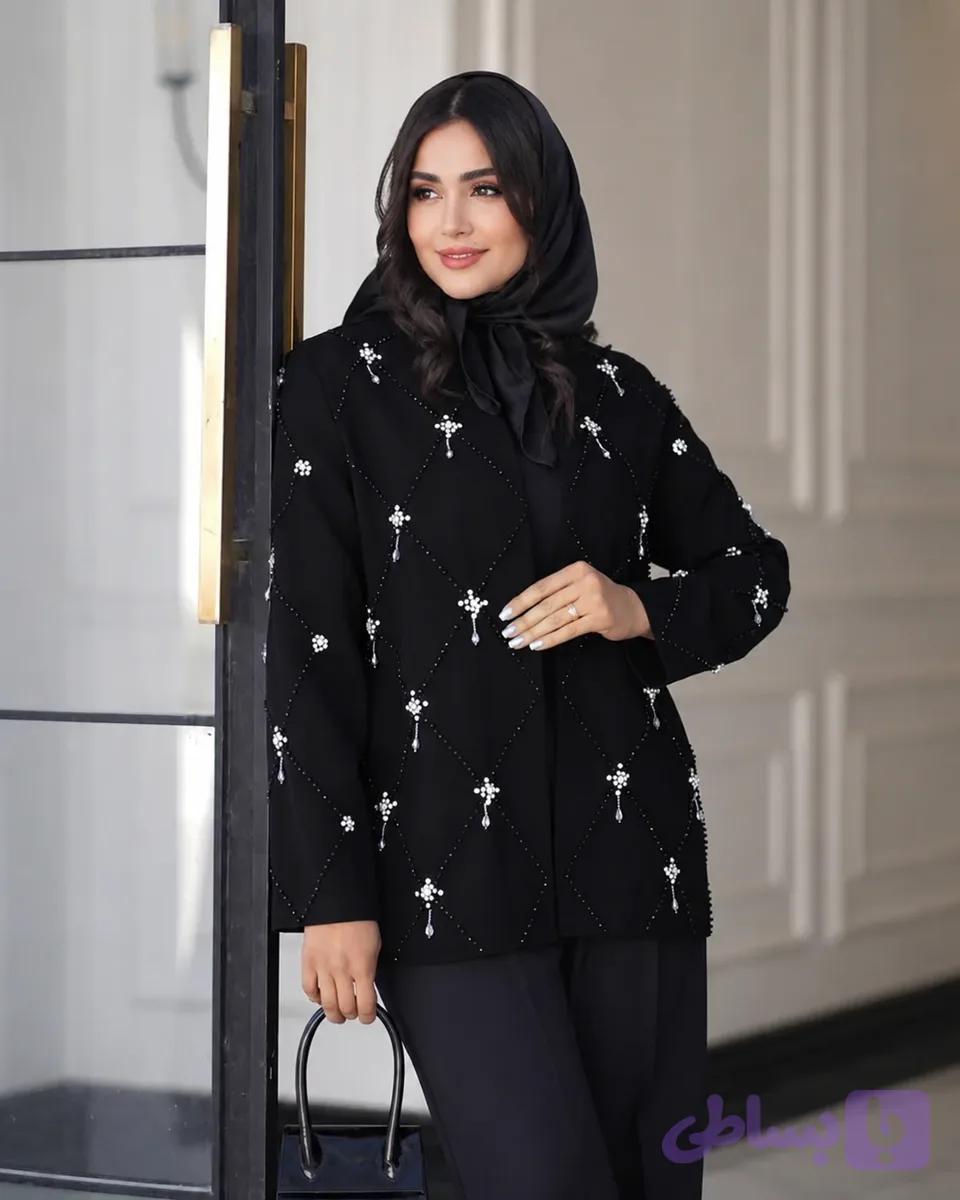 کت مجلسی سنگدوزی شده مدل صلیبی نقره ای