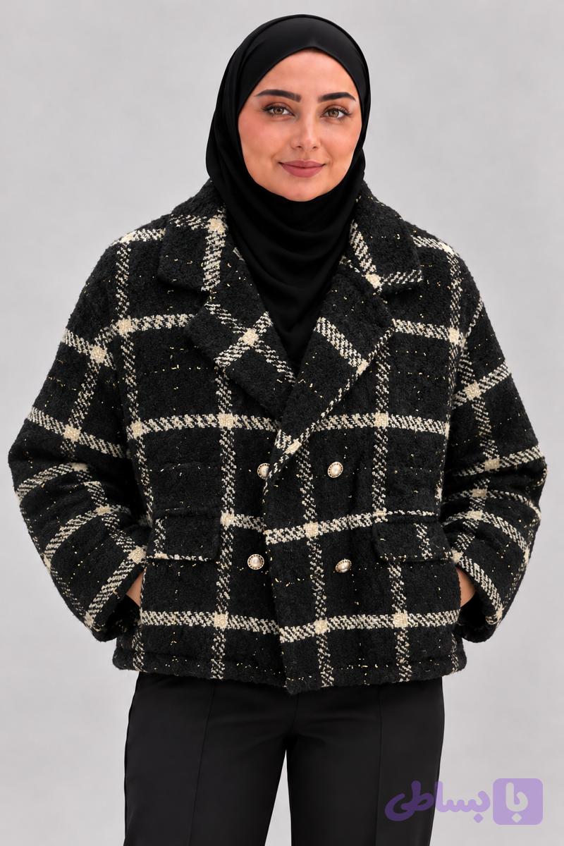 کت زنانه چهارخانه بوکله مدل شانل
