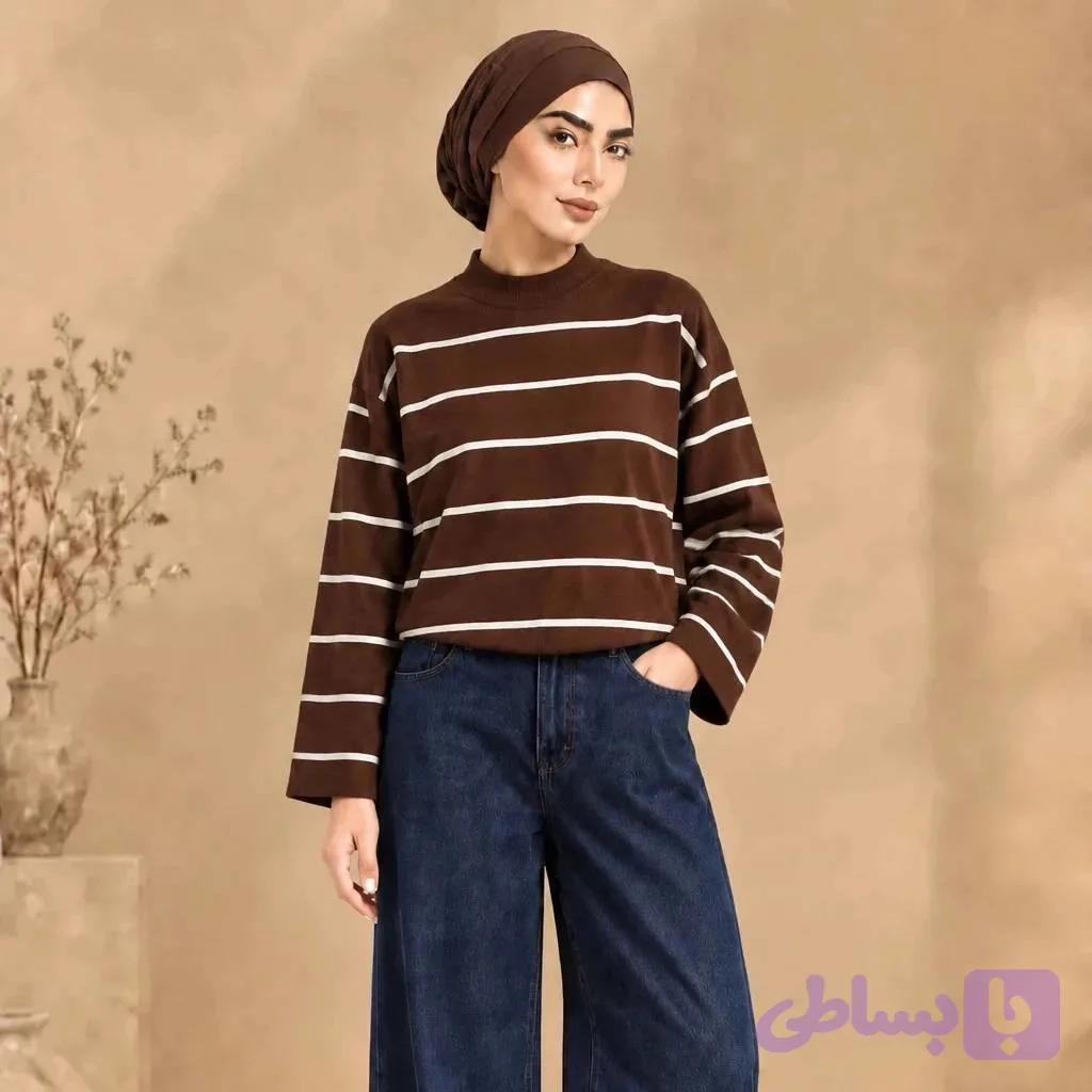 بافت باکسی راه راه ریز بافت تک رنگ قد 60 کد91
