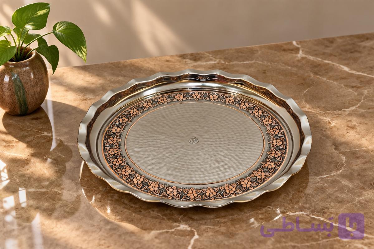 سینی مسی آبکاری شده سیاه قلم الماس تراش
