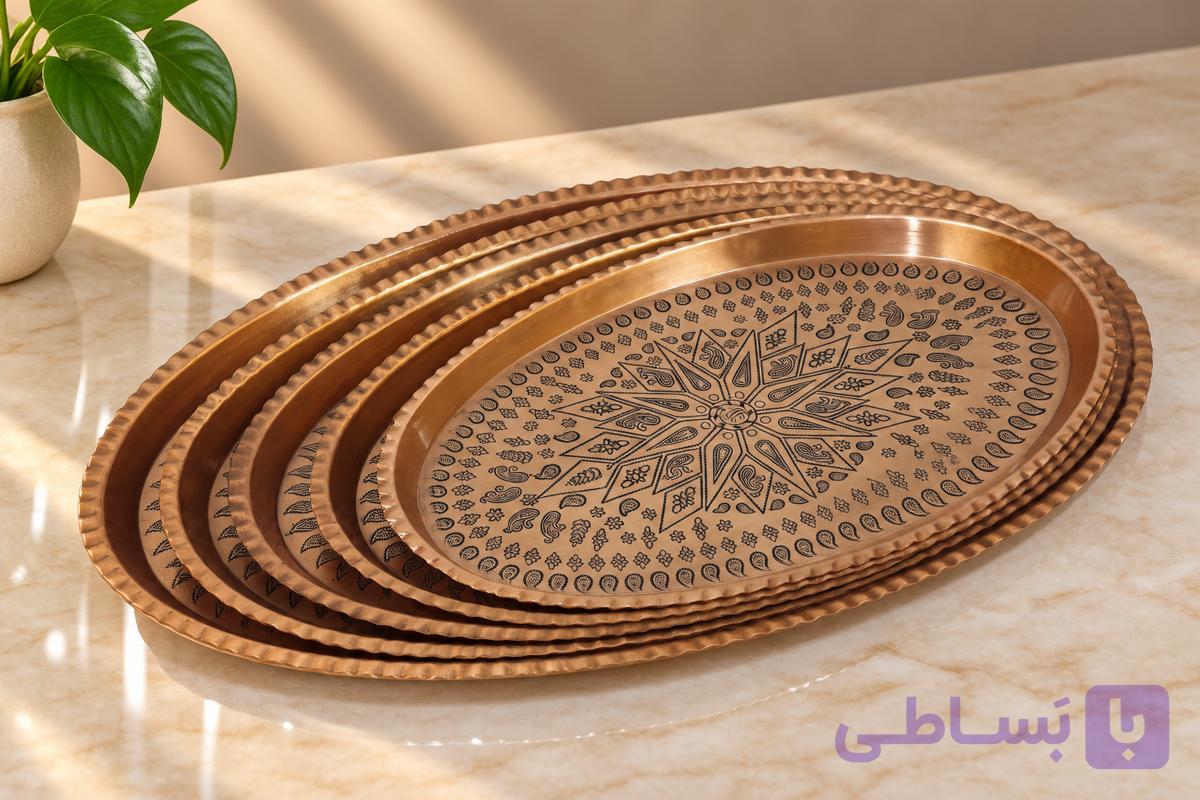 ست سینی مسی بیضی ۵ پارچه
