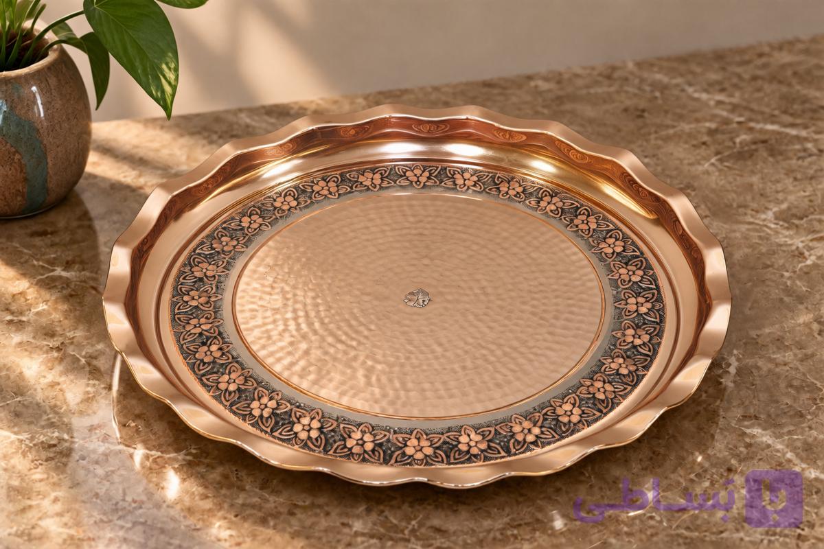 سینی پذیرائی مسی سیاه قلم بزرگ