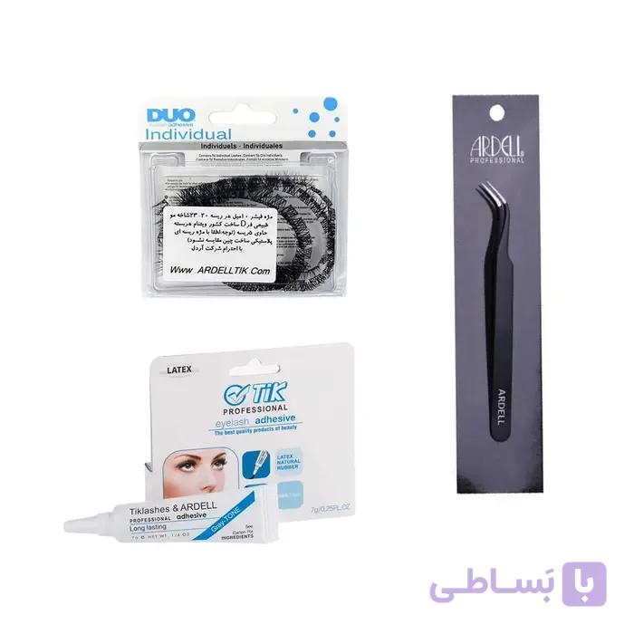 مژه فیشر فر دی دوو سایز 10 میلی متر بسته 5 ریسه ای DUO + چسب مشکی یک ماهه تیک + انبر آردل — تصویر 1