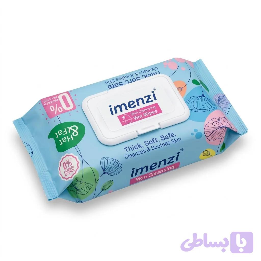 دستمال مرطوب پاک‌کننده دست و صورت 60عددی ایمنزی imenzi