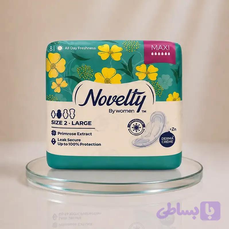 نوار بهداشتی مشبک بالدار ناولتی حاوی عصاره بنفشه مغربی مدل Maxi سایز بزرگ بسته 8 عددی