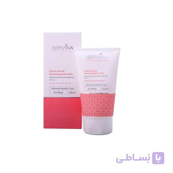 ژل بهداشتی دوشیزگان سروینا (Servina) | تنظیم pH (5.5) و ضد عفونت واژینال | حجم ۱۵۰ میل — تصویر 1