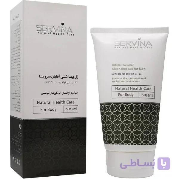 ژل بهداشتی آقایان سروینا (Servina) | مناسب انواع پوست | pH 5.5 و ضد باکتری | حجم 150 میل — تصویر 1