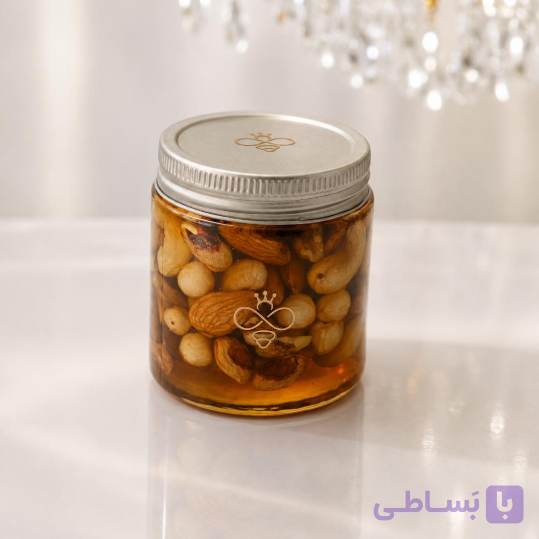 عسل طبیعی پنج مغز ۳۰۰ گرمی | بسته بندی شیشه‌ای