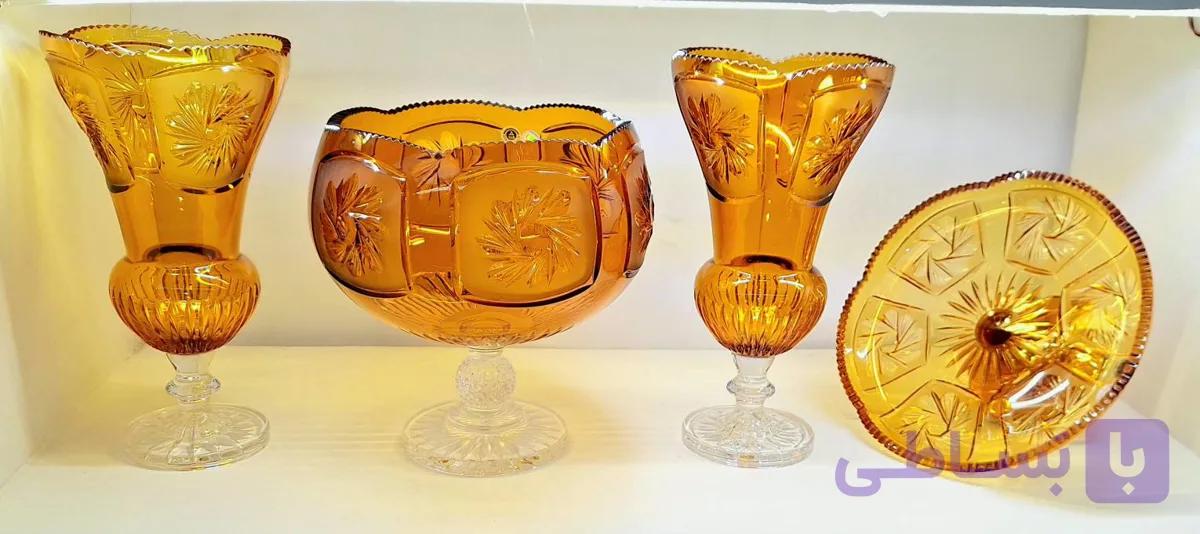سرویس عسلی طرح خورشیدی دو پوست(گلدان، کاسه تک پایه، شیرینی خوری)