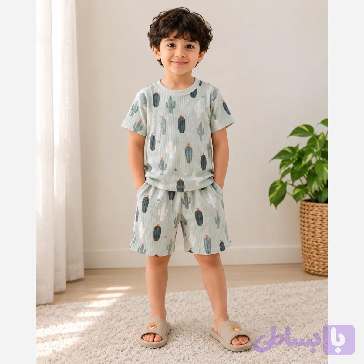 ست تیشرت و شلوارک راحتی پسرانه پارچه کبریتی سایز 1 تا 9 سال