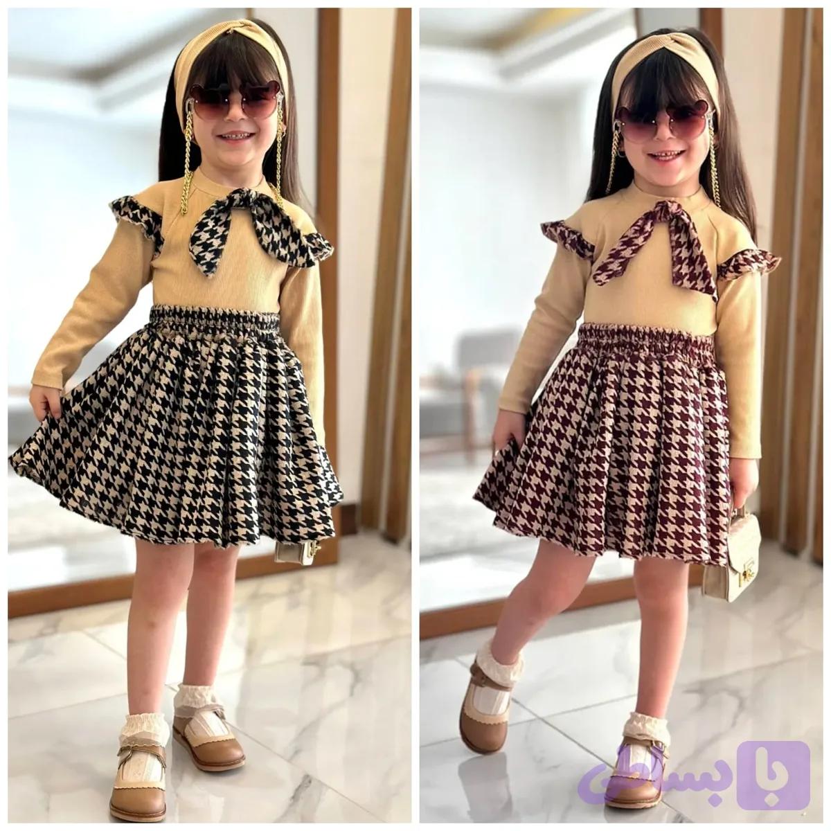 ست بلوز دامن دخترانه عیدانه 2 تا 13 سال | پارچه پنبه و مخمل آنجل | دوخت مزونی