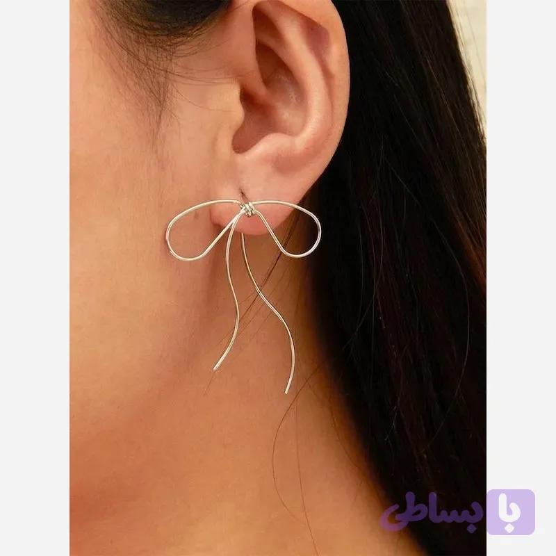 گوشواره مینیمال دخترانه مدل پاپیون استیل رنگ ثابت