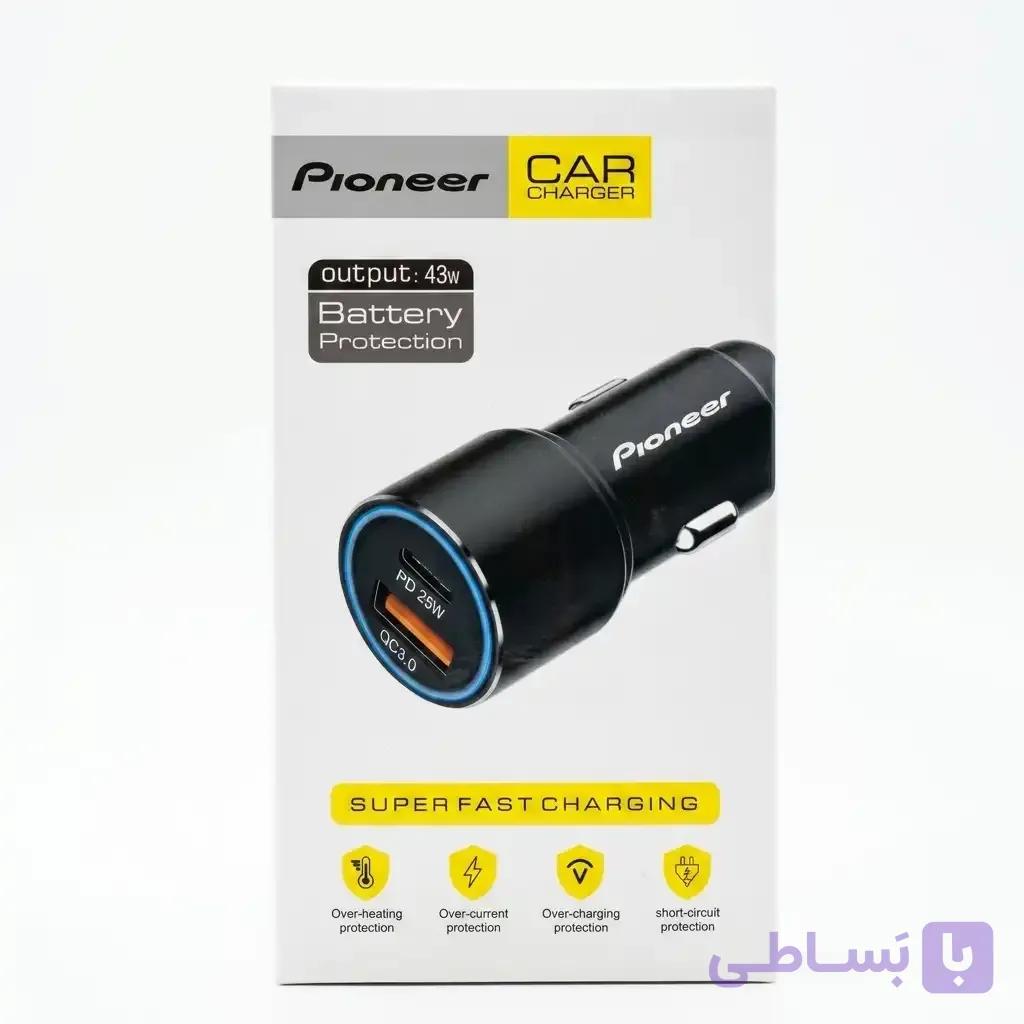 شارژر فندکی پایونیر Pioneer 43W دو پورت (PD 25W + QC3.0)