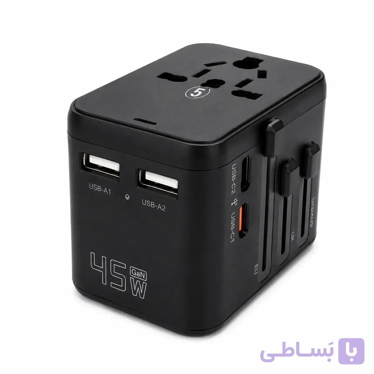 شارژر چندکاره مسافرتی WOLFA 45W مدل W.MTCO1 | پورت USB-A و USB-C — تصویر 1