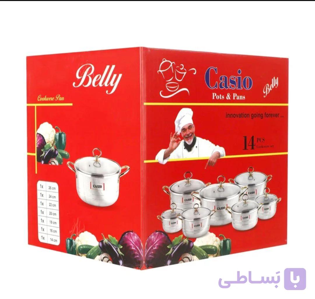 سرویس 14پارچه کاسیو درب پیرکس دسته طلائی