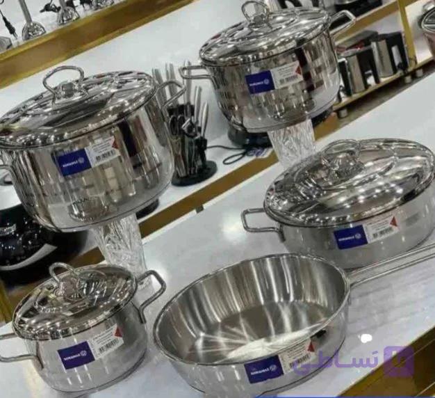 ♨️سرویس 9 پارچه کرکماز ♨️کفه چدنی_ درب پیرکس شیشه ♨️جنس استیل
