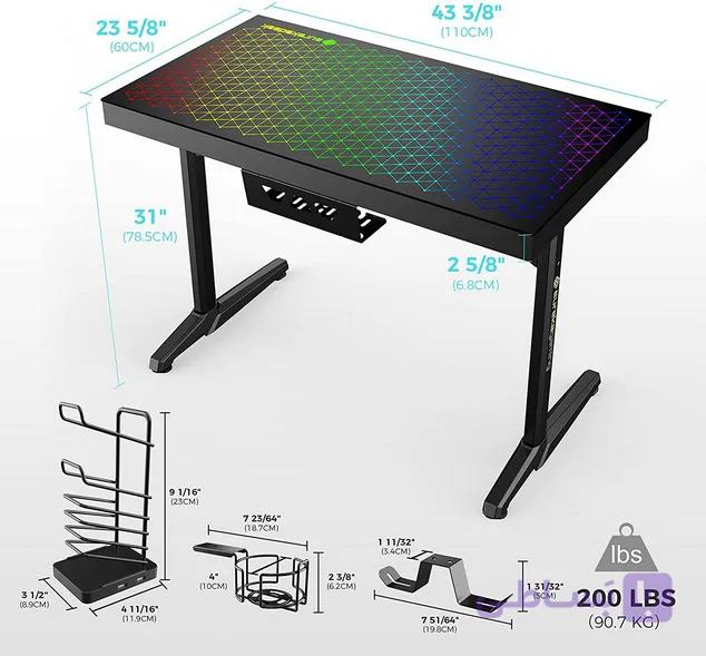 میز گیمینگ Eureka Ergonomic  GTG-I43 با قابلیت RGB — تصویر 1