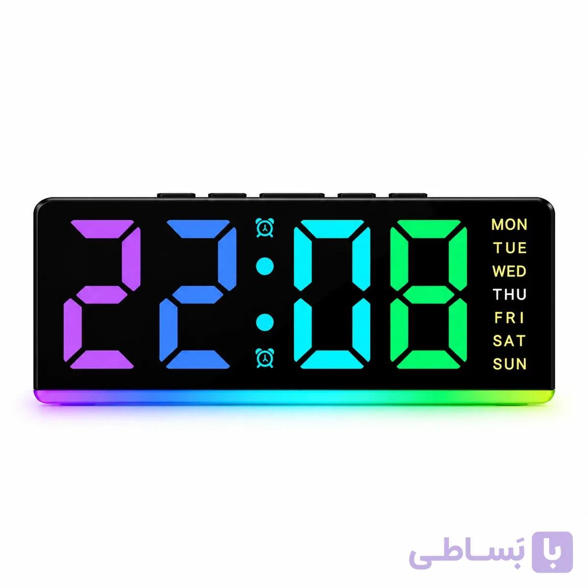 ساعت رومیزی دیجیتال RGB مدل GH0739R با نور محیطی و آلارم — تصویر 1