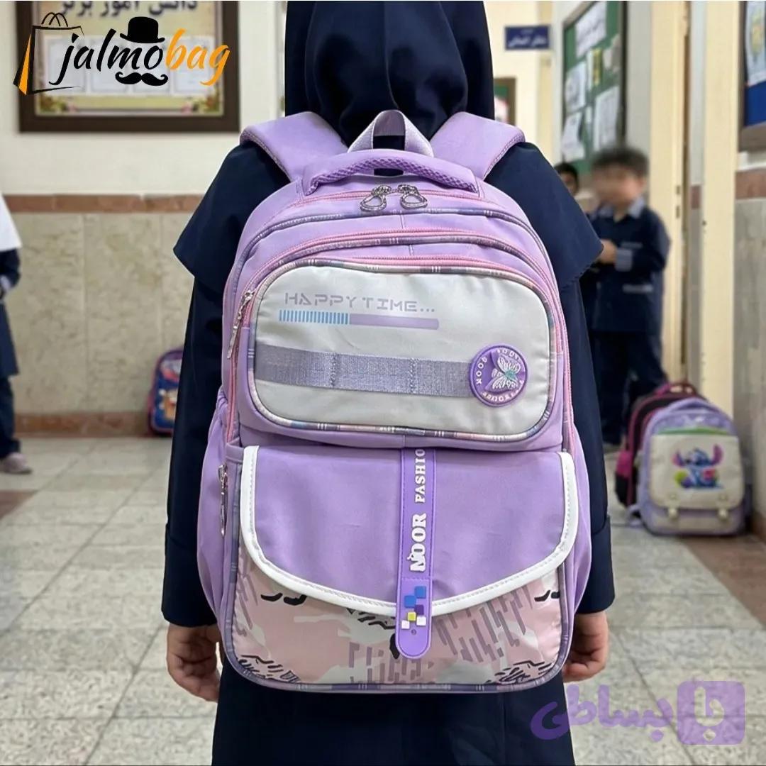 کوله پشتی مدرسه دخترانه ضد آب پارچه ریپس وارداتی مناسب کلاس اول تا چهارم
