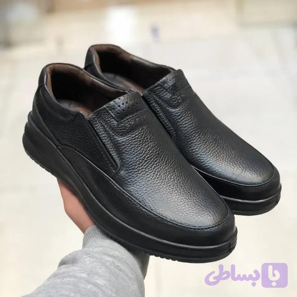 کفش چرم طبیعی مردانه شامی رنگ مشکی قالب بزرگ
