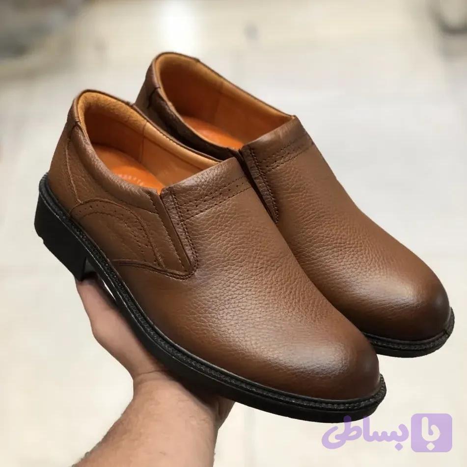 کفش چرم مردانه مجلسی ایپک رنگ عسلی چرم طبیعی زیره پیو