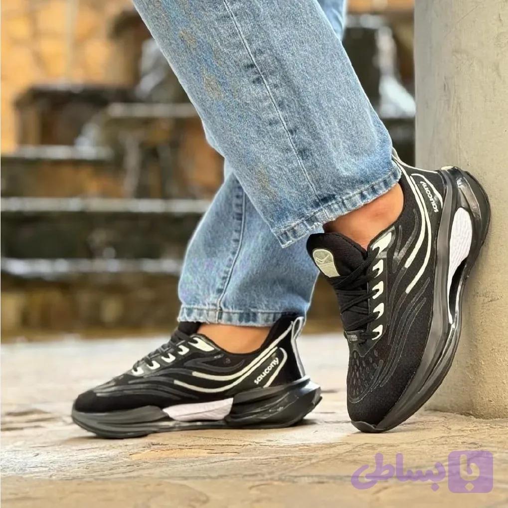 کفش ساکونی مردانه مشکی زیره شیشه ای تنفسی کف دوخت مناسب باشگاه و ورزش