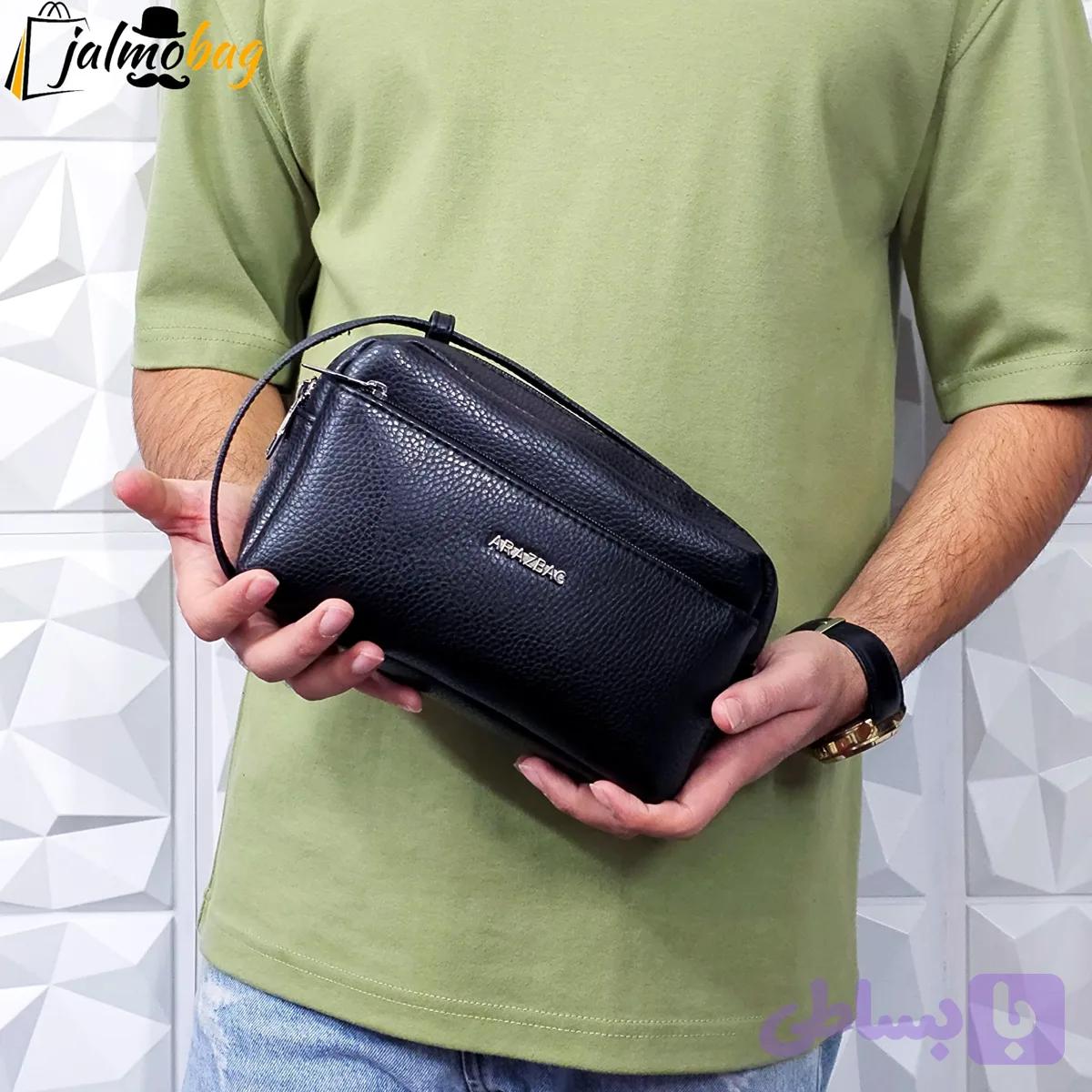 کیف دستی مردانه چرم صنعتی ضد خش دو خانه مدل شوزبگ