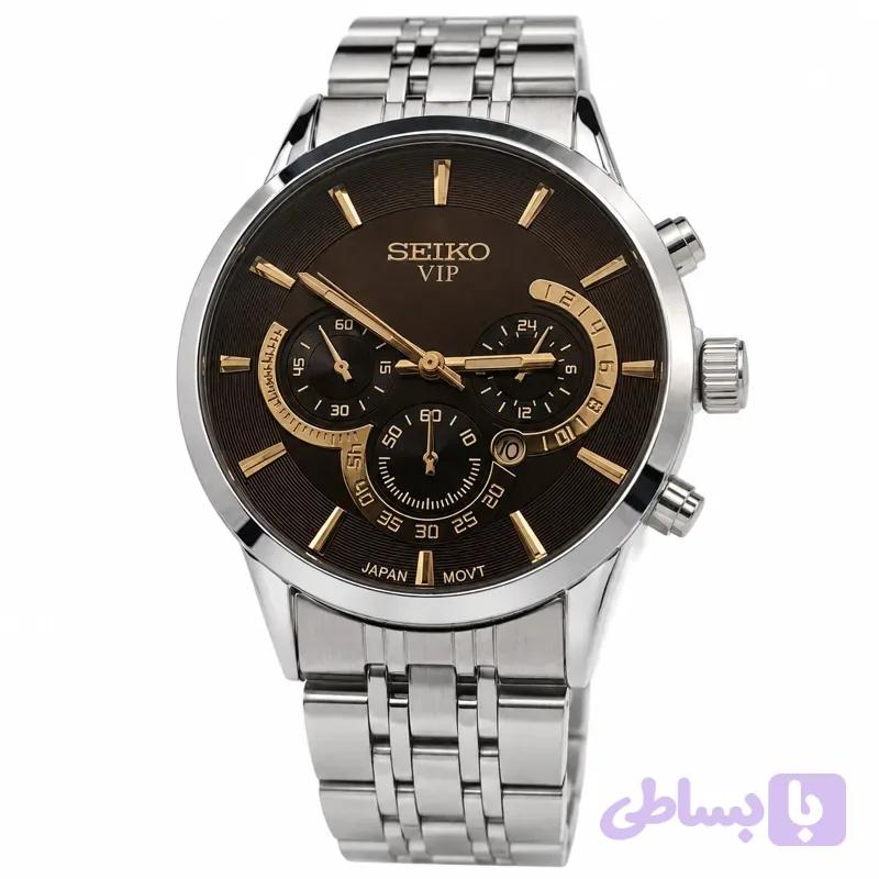 ساعت مردانه سیکو استیل صفحه مشکی طرح سه موتور موتور ژاپن تقویمدار