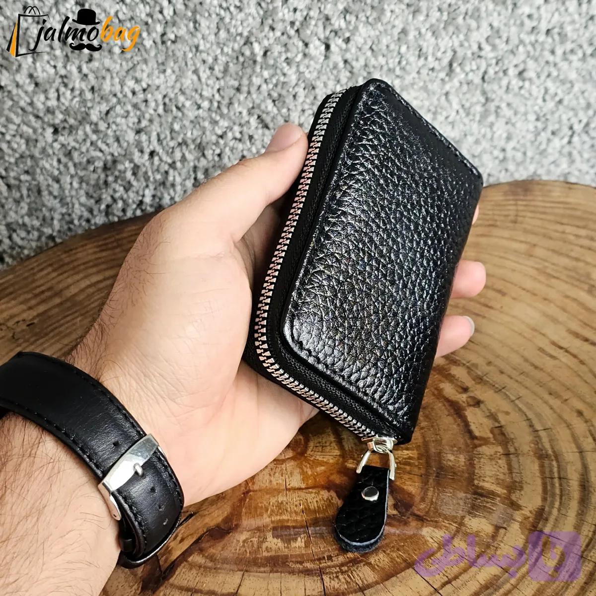 جاکارتی زیپدار چرم طبیعی گاوی مناسب آقایان و خانمها ابعاد 11 در 7 سانتیمتر