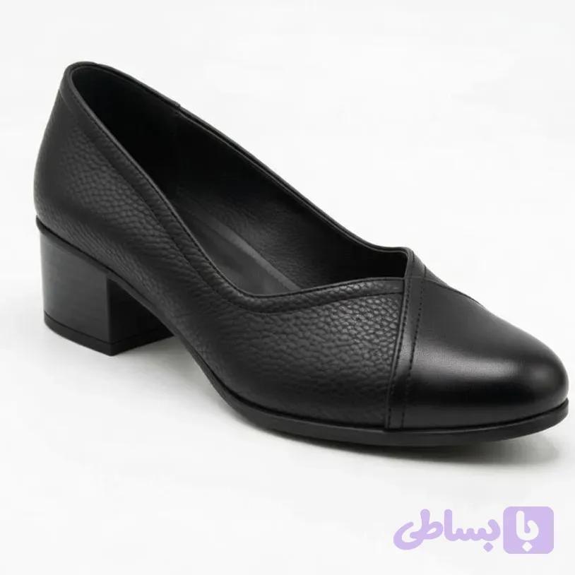 کفش طبی زنانه مدل ستایش پاشنه 5 سانت چرم صنعتی رنگ مشکی
