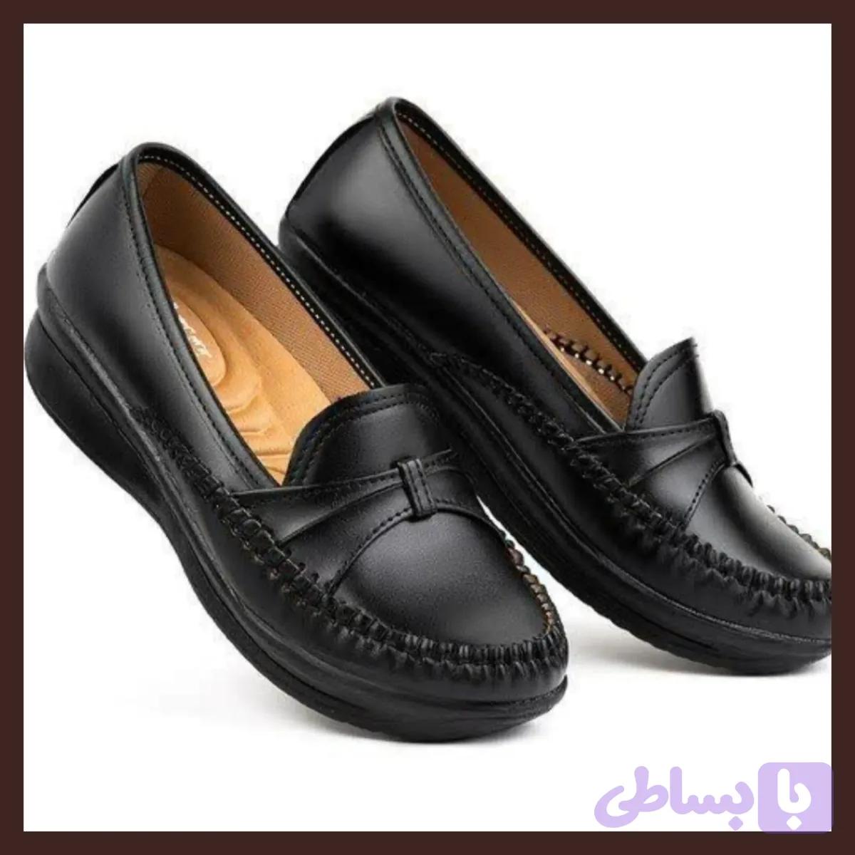 کفش طبی زنانه چرم رویه چرم زیره pu سبک و نرم پاشنه 4 سانت سایز 37 تا 40