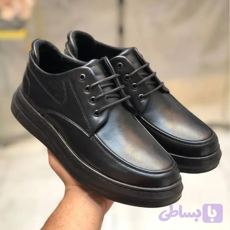 کفش چرم مردانه بندی مدل رایان مشکی روزمره رونیکس