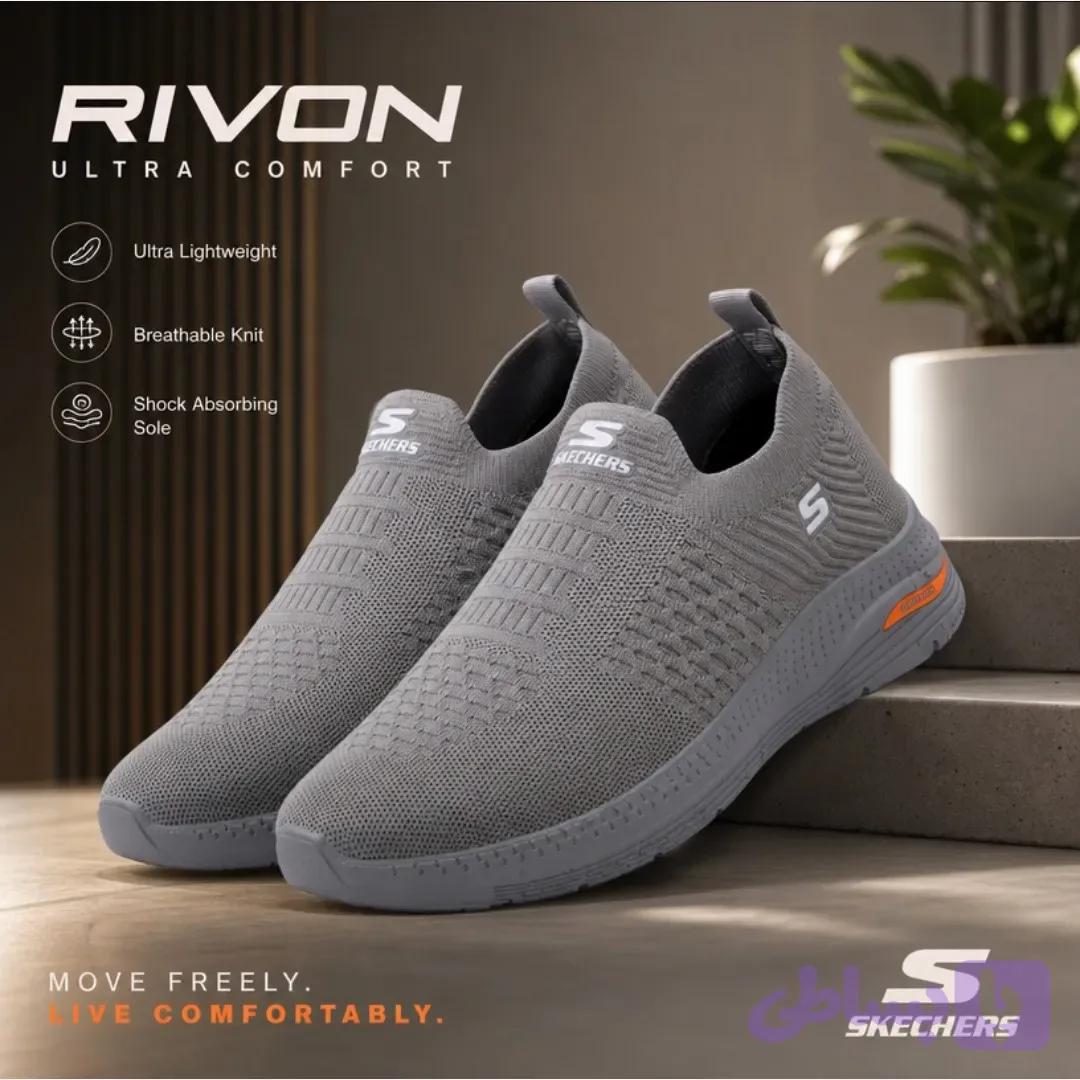 کفش اسکیچرز طبی لژدار مدل RIVON رنگ طوسی تیره سایز 37 تا 44