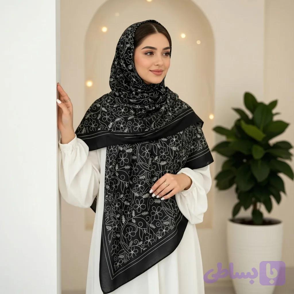 روسری سوپرنخ زنانه رنگ مشکی طرح رویا — تصویر 1