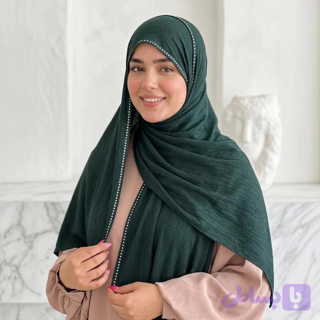شال نگین دار پارچه لطیف و خوش ایست — تصویر 1