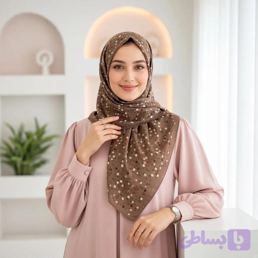 روسری سوپرنخ زنانه طرح گل ریز — تصویر 1