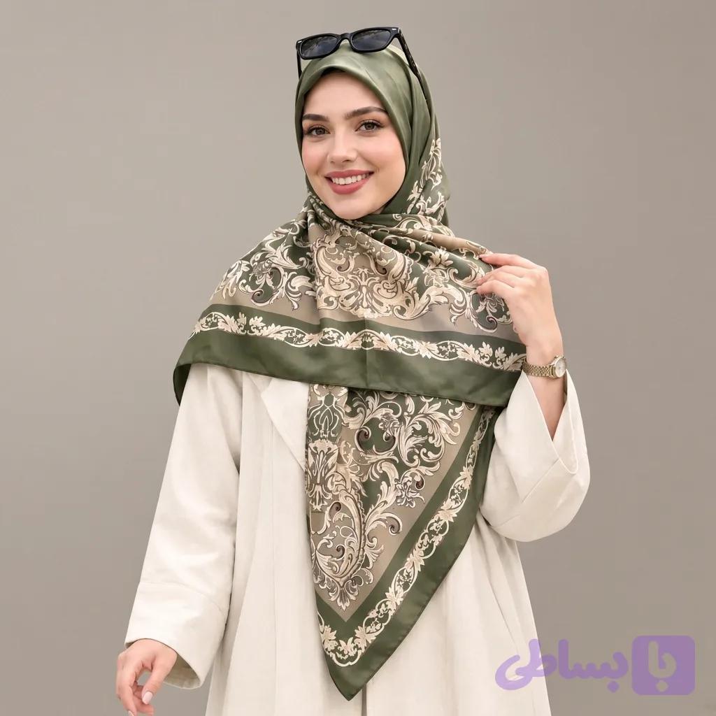 روسری ابریشم ساتن نسترن