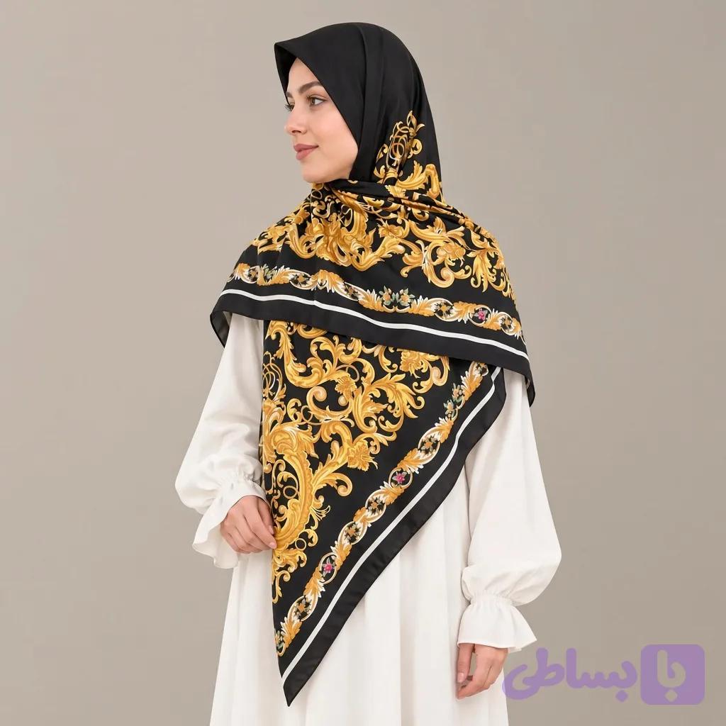 روسری ابریشم ساتن زری