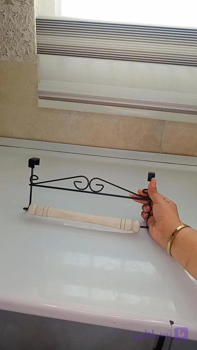 جا حوله روکش دار دسته چوبی مشکی