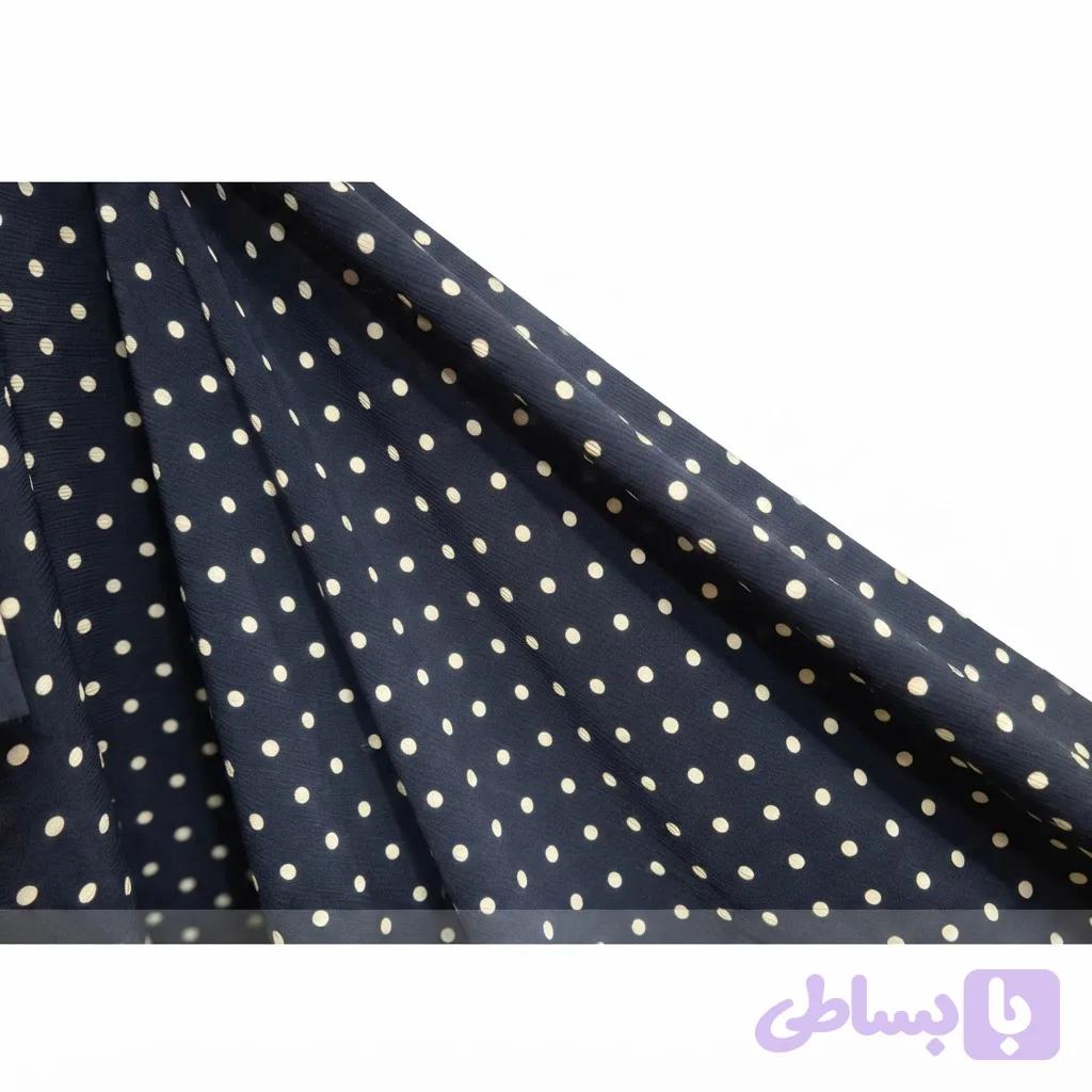 پارچه کریشه اندونزی زمینه سرمه ای خالدار عرض 1.5 متر