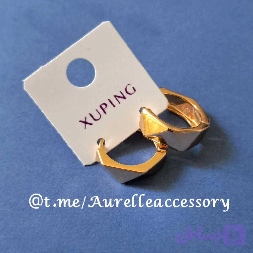گوشواره حلقه‌ای چندضلعی ژوپینگ (Xuping) رنگ ثابت و ضد حساسیت طرح طلا — تصویر 1